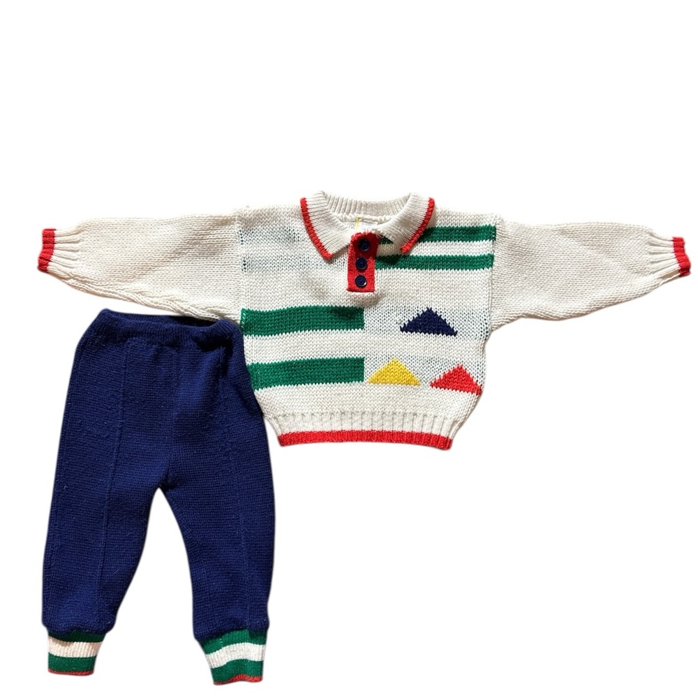 VTG 80s Health-tex Knit Sweater‎ & Pants Set 12M Primary Colors